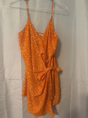 Orange Floral Wrap Mini romper